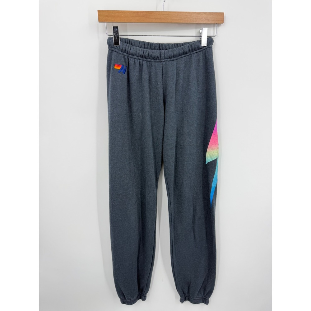 Aviator Nation Bolt Sweatpants Women Size S Charcoal Grey Rainbow Joggers